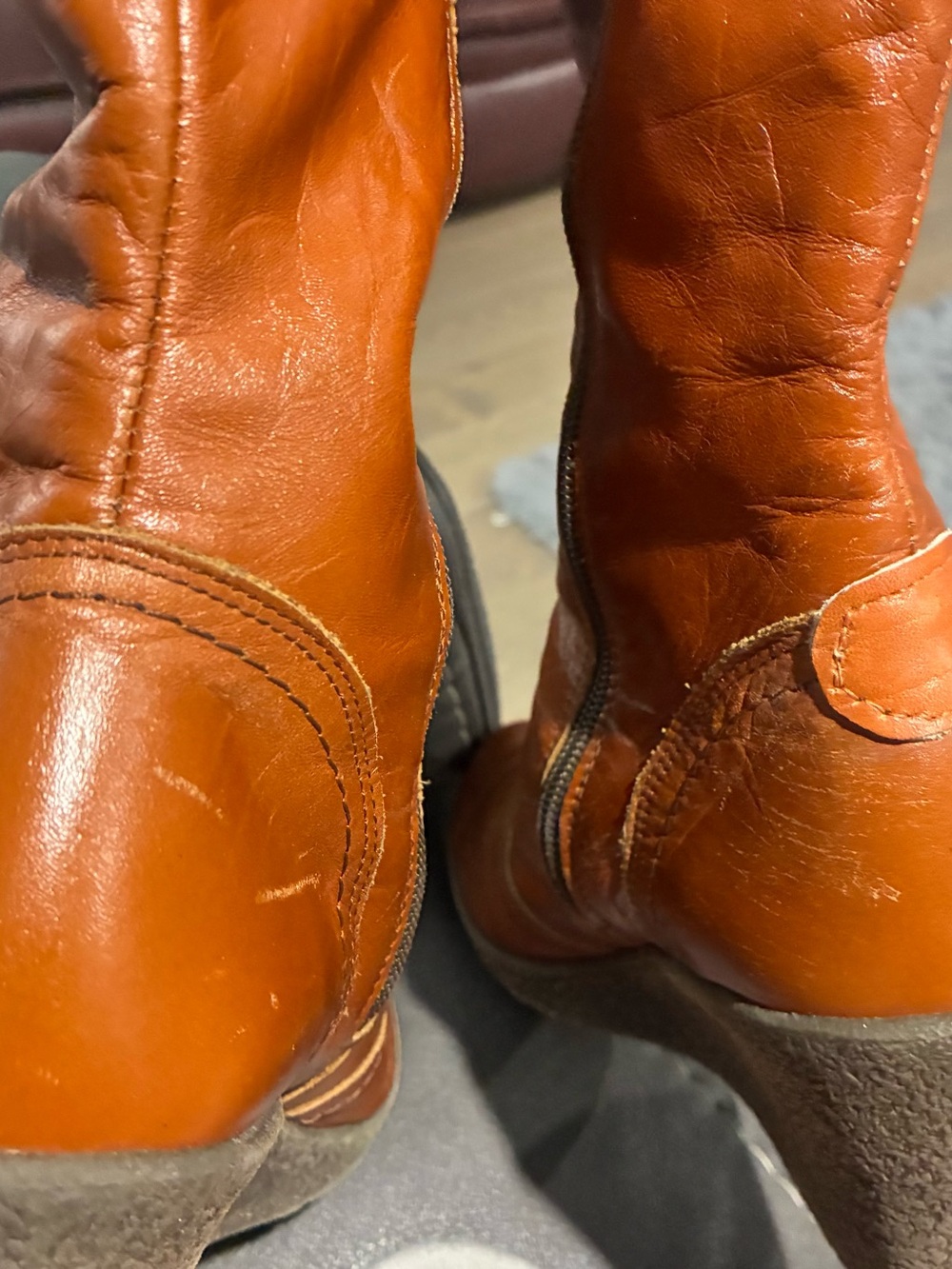 Vintage-Inspired Brown Leather Tall Boots Block Heel EU 39 - Picture 7 of 13